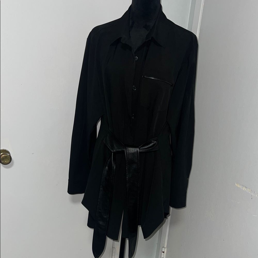 Calvin Klein Long Sleeve Button-Up Shirt with Belt